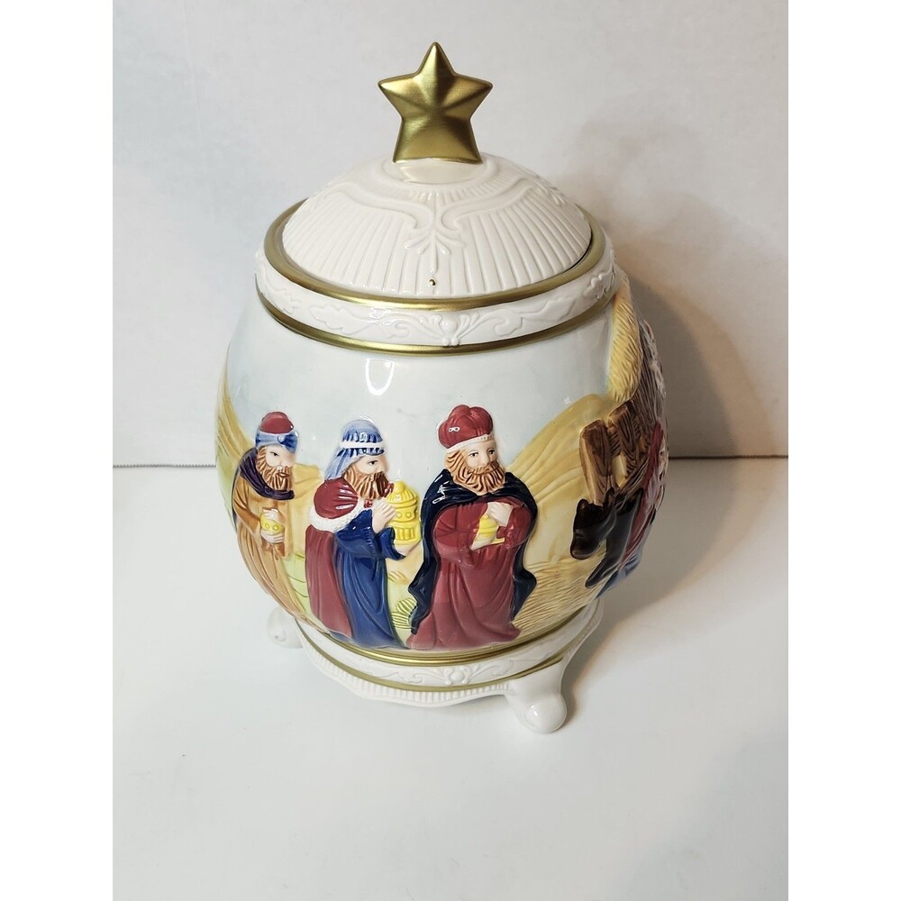 Nativity Scene by Jay Import 12" Footed Cookie Jar Canister Container Christmas